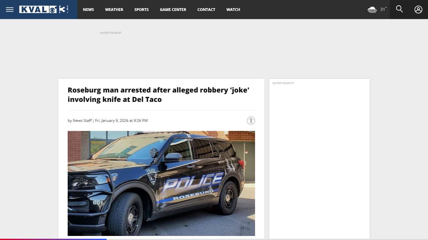 Roseburg man arrested after alleged robbery 'joke' involving knife at Del Taco