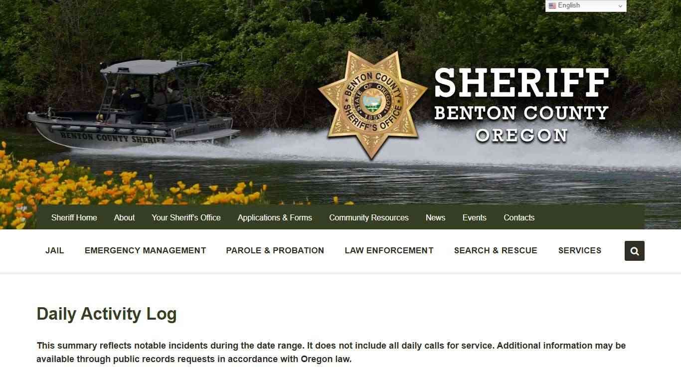 Daily Activity Log - Benton County Sheriff's Office, Oregon