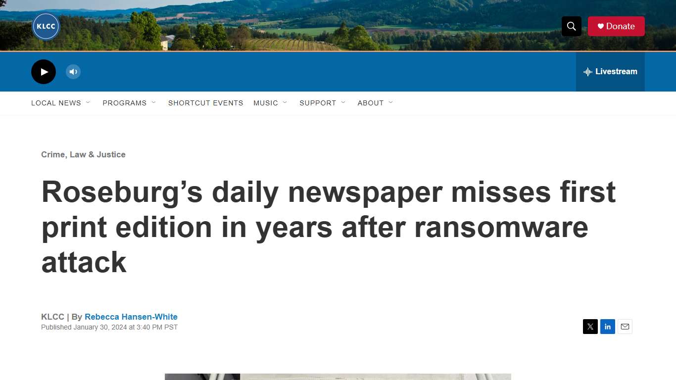 Roseburg’s daily newspaper misses first print edition in years after ransomware attack