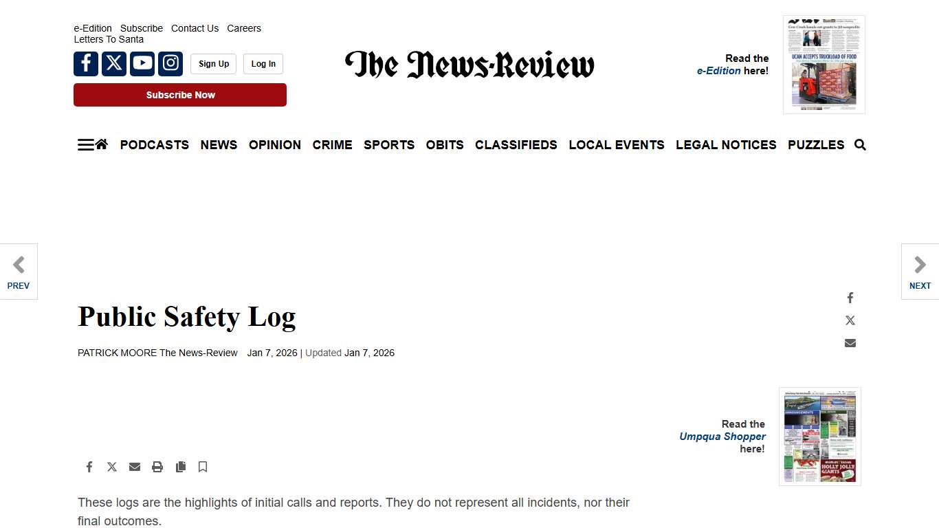 Public Safety Log | Police Logs | nrtoday.com